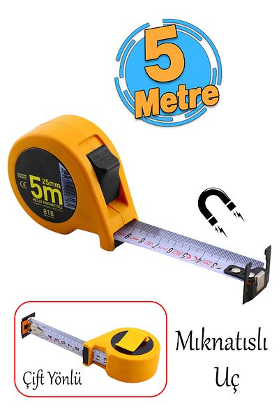 Badem10 5 Meter Magnet Helix Metal Strip with Measuring Plastic Case - Double Sided, 25 mm Width