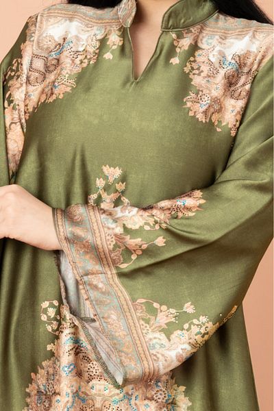 IKKXA Mandarin Collar Printed Jalabiya