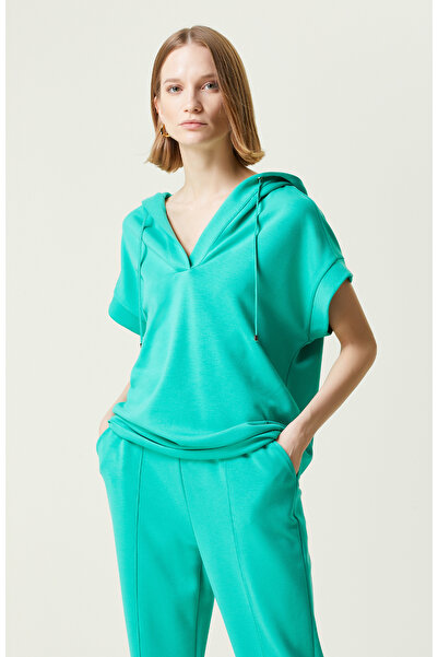 Network Yeşil Kısa Kollu Kapüşonlu Sweatshirt