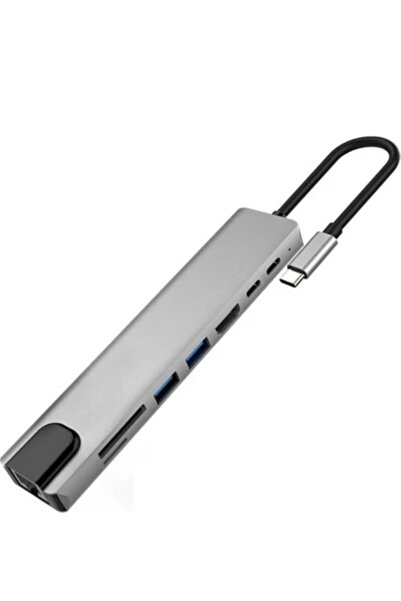 Techmaster 8in1 Type-c 4k Hdmi Rj45 Micro Sd Tf 2xusb3.0 2xtype-c Hub Çevirici