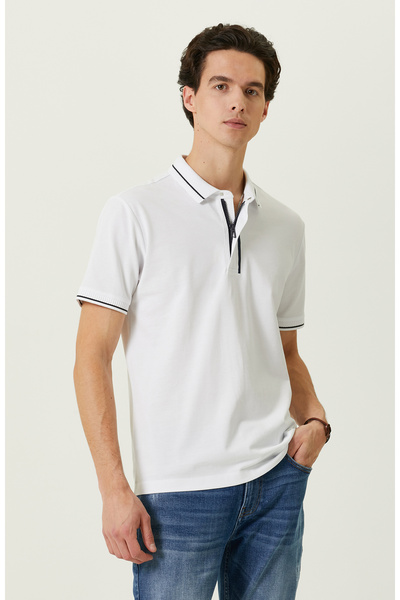 Network Beyaz Fermuarlı Polo Yaka T-shirt