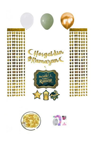 Hayaller Dükkanı Ramazan Süsleme Seti Led Işılı Perdeli Set 13 balonlu Sarkıt...