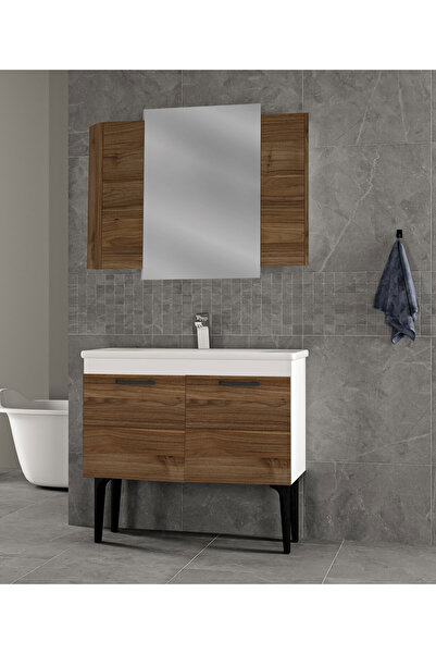 triomodül Toronto Banyo Dolabı 100 Cm 2'li Set Beyaz-Ceviz
