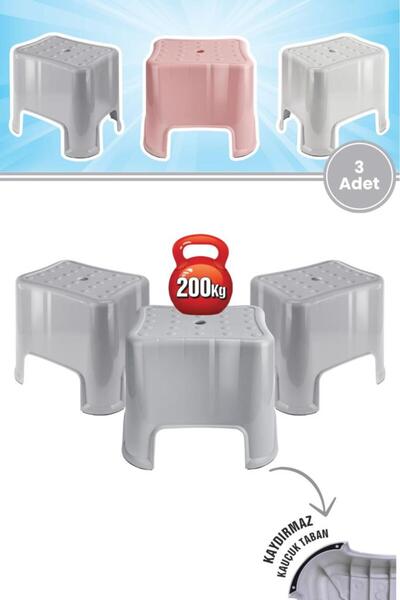 Flora 3 Adet Herkül Banyo Taburesi, Kaydırmaz Kauçuk Tabanlı 200 Kg Taşıma Ka...