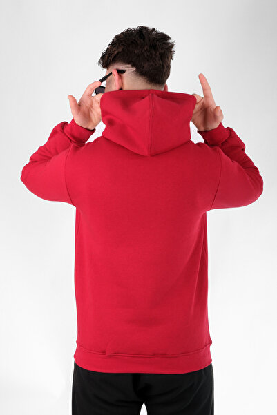 MODA İçi Polarlı 3 İplik Kapüşonlu Kırmızı Sweatshirt