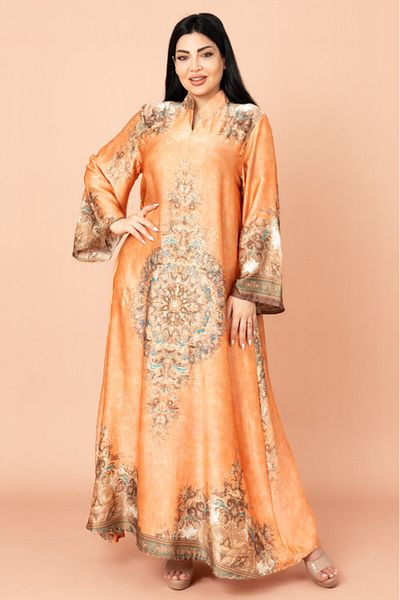 IKKXA Mandarin Collar Printed Jalabiya