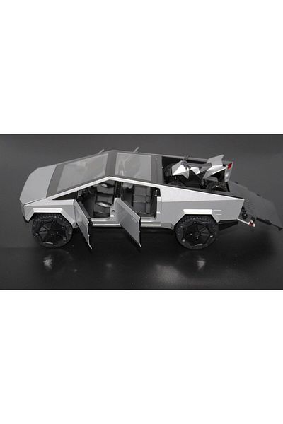 AWH Tesla Cybertruck Pickup Toy Alloy Diecast Model with Motorcycle,Sound & Light Features – Silver