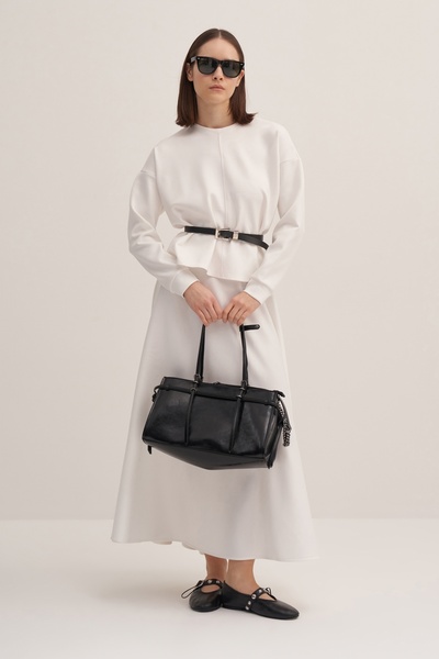 EBU Prive Set de fustă și bluză cu cusături pentru femei, ecru