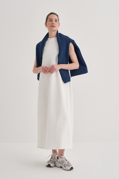 EBU Prive Kadın Çelik Örme Sıfır Kol Elbise Ekru