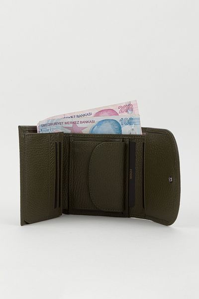 Fossil Boxed Genuine Leather Khaki Small Size Multi-Compartment Women's Hand Portfolio Card Holder Wallet