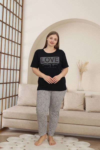 Lunaberry Women's Leopard Large Oversize Short Sleeve Long Bottom Cotton Pajamas Set