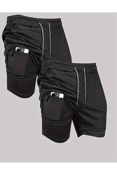 Karatopak Pantaloni scurți atletic pentru bărbați, cu uscare rapidă, 2 buc - Pantaloni scurți de fitness pentru baschet, cu două straturi, respirabili și elastici