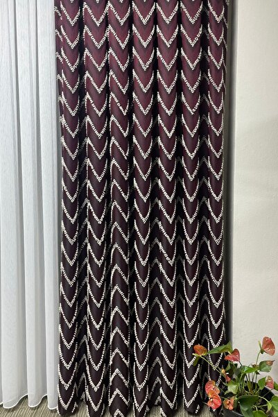 Cortibo Verona Patterned 1 to 3 Pleated Background Curtain Burgundy