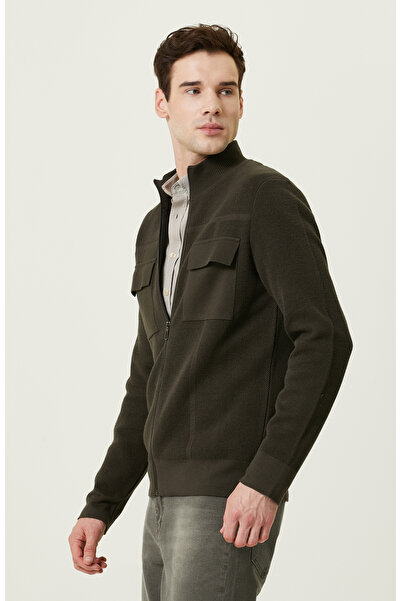 Network Haki Dik Yakalı Cepli Triko Mont