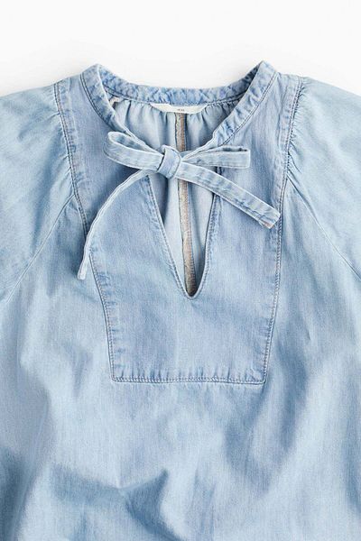 H&M Tie-neck Denim Blouse