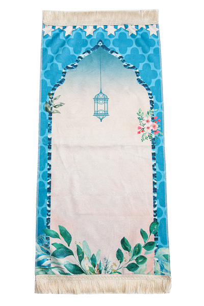 ihvan online Синій м'який дитячий килимок для молитви з цифровим принтом