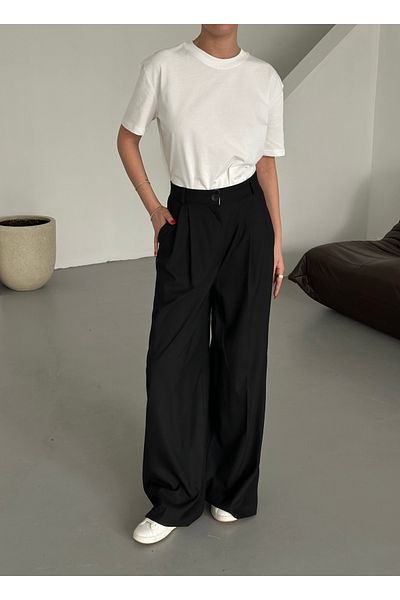 Laluvia Schwarze Business-Hose mit Falten – 3602
