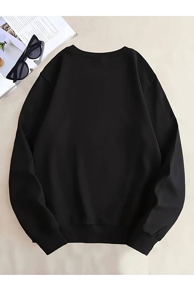 PALPİTO Women's Black Light Star Printed Crew Neck Oversize Sweatshirt