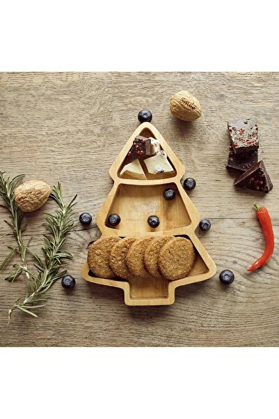 MAVİ TREND Ξύλινη παρουσίαση Μπολ για μπισκότα σε σχήμα πεύκου Δίσκος για παρ...