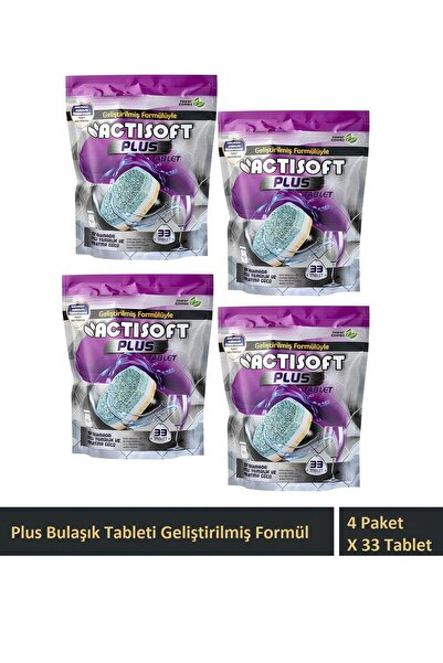 actisoft Plus Bulaşık Makinesi Tableti Fosfat İçermeyen 4 Paket X 33 Adet (13...