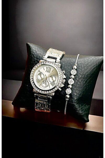 pullmarkt Taşlı Bileklik + Casual Serisi - Kadın Kol Saati Taşlı saat seti