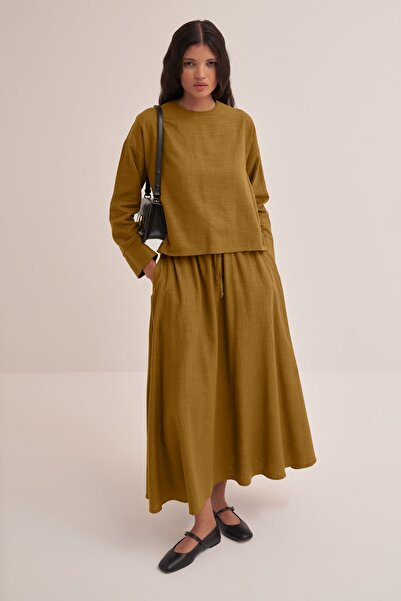 EBU Prive Σετ γυναικεία μπλούζα και φούστα από οργανικό βαμβάκι με σχέδιο κέλυφος καρυδιάς