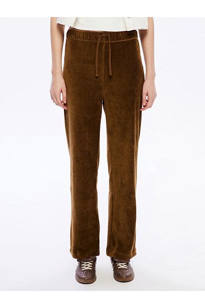 LC Waikiki Xside Khaki Elastic Waist Velvet Women's Trousers