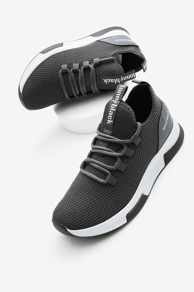 Tonny Black Αθλητικά παπούτσια Unisex σκούρο γκρι αναπνεύσιμο ύφασμα με πολυ σόλα με κορδόνια