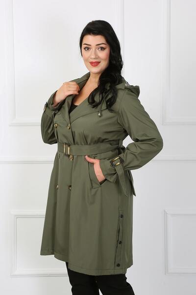 By Alba Collection Kadın Haki Büyük Beden Trençkot