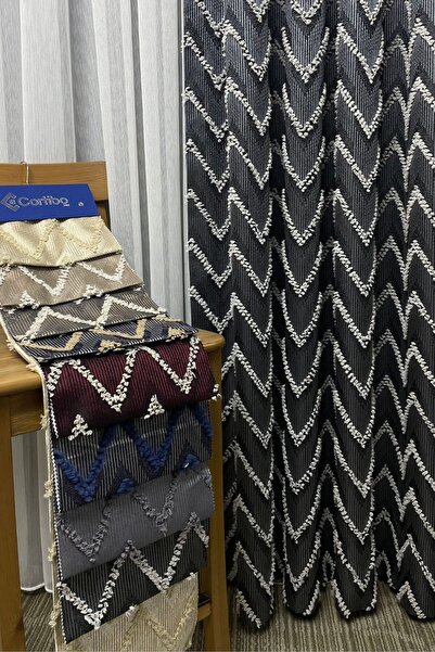 Cortibo Verona Patterned Background Curtain Anthracite - Pleated Free