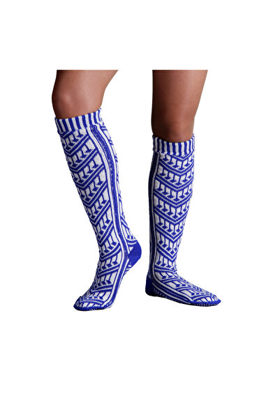 Armelit Women's Blue Casual Socks Black Sea Trabzon Local Pattern Long Woven