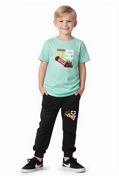 YA KO KİDS 52 Printed Boy's Short Sleeve Double Pocket Bottom-Top Suit