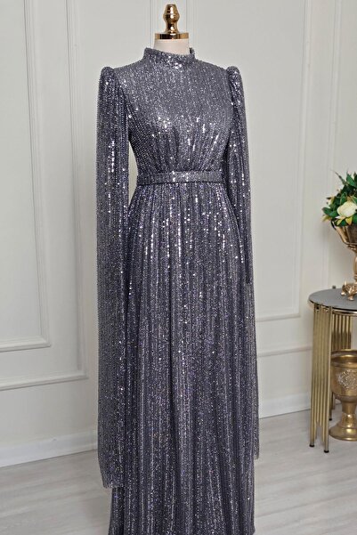 Yonca Moda Evi Gri Pelerinli Cam Taş T.Abiye 6200