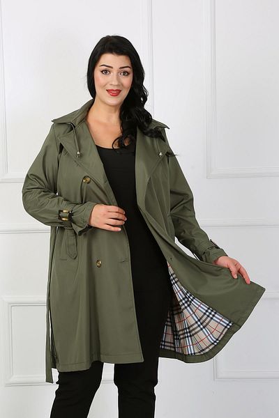 By Alba Collection Γυναικεία καμπαρντίνα Χακί Plus Size