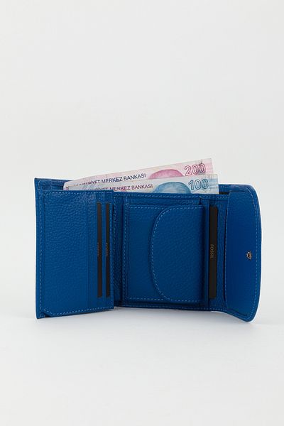 Fossil Boxed Genuine Leather Blue Small Size Multi-Compartment Women's Hand Portfolio Card Holder Wallet