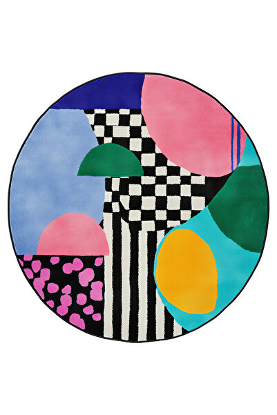 Rugs Modern Halı Bliss Round Checkerboard and Multi-Colored Abstract Pattern Woven Base Round Rug Bliss930