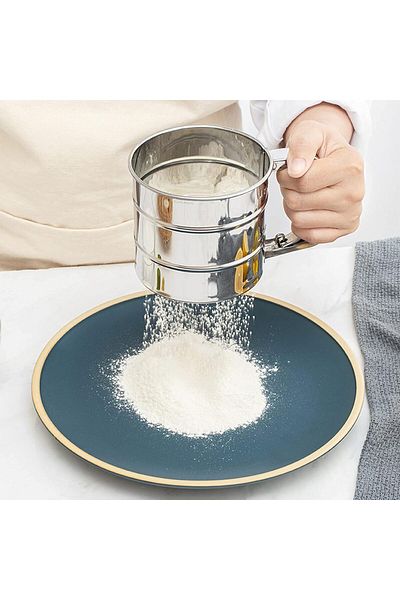 mastergold Stainless Steel Flour Sieve for Baking and Powdered Sugar Sifter , Semi Automatic Fine Mesh Duster