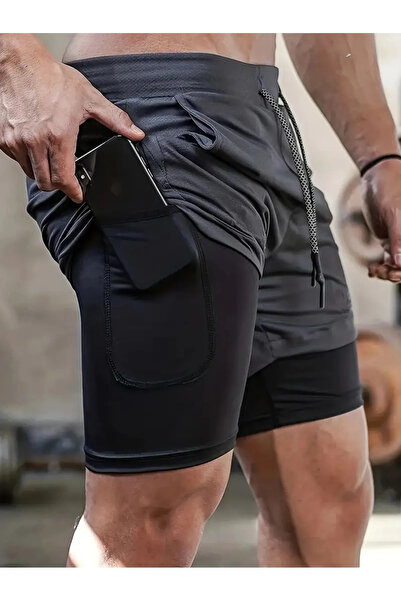 Karatopak 2 Adet Erkek Hızlı Kuruyan Atletik Şort - Çift Katmanlı, Nefes Alabilir & Esnek Basketbol, Fitness
