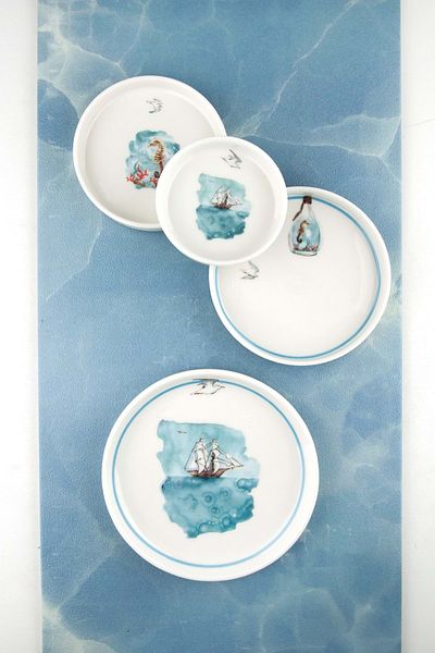 Bursa Porselen Dekor Seaside 4 Size Porcelain Plates Set
