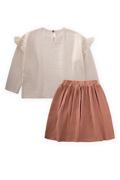 Cigit 2-8 Years Natural Color Organic Oversize Bohemian Blouse and Long Skirt Set