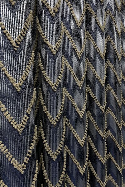 Cortibo Verona Patterned Background Curtain Navy Blue & Mink - Without Piles