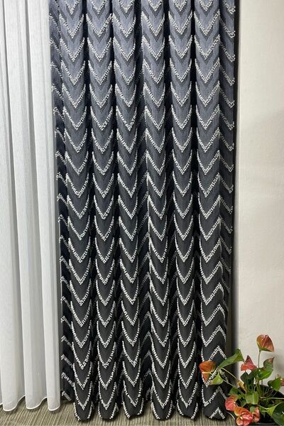 Cortibo Verona Patterned Background Curtain Anthracite - Pleated Free