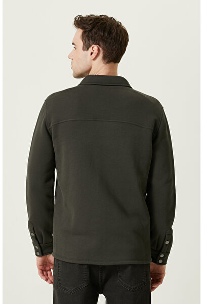 Network Pamuklu Haki Örme Dış Gömlek