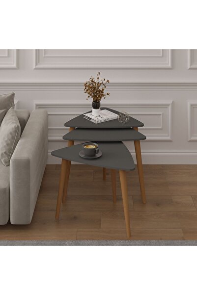 asratrend 3’lü ÜÇGEN ZİGON SEHPA AHŞAP AYAKLI