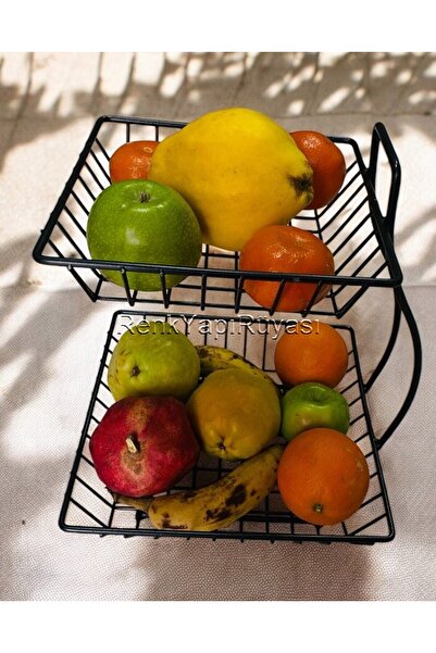 RENK YAPI RÜYASI 2 KATLI METAL MEYVE SEPETİ, SİYAH, METAL, MEYVELİK, SUNUM SE...