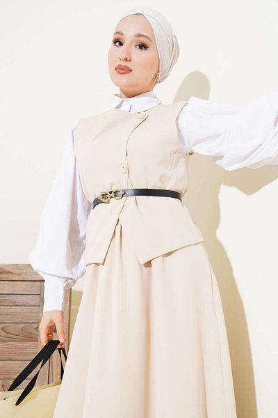 Maystore Double Suit with Cross Button Vest and Skirt