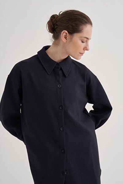 EBU Prive Navy Blue Steel Knitted Basic Women's Shirt