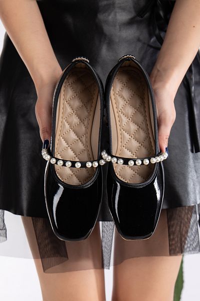 Slipcat Women's Black Skin Pearl Ballerina Home and Outdoor Shoes