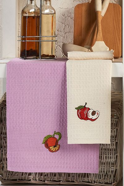 Denia Home Textile مجموعة من 6 مناشف مطبخ مطرزة من القطن بنسبة 100% |   قماش للتجفيف 40X60