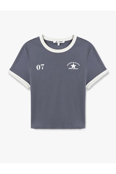 Koton Short Sleeve Crew Neck T-Shirt with College Print on the Back
